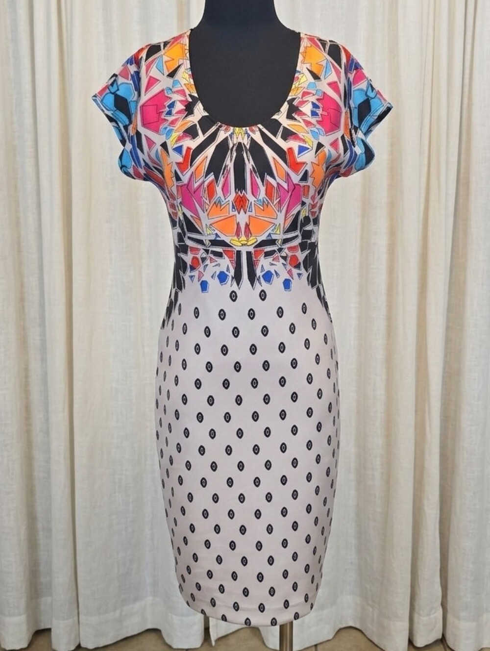 Joseph Ribkoff Multicolor Geo-Print Midi Dress with White Base